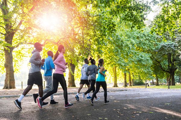 A group of people running